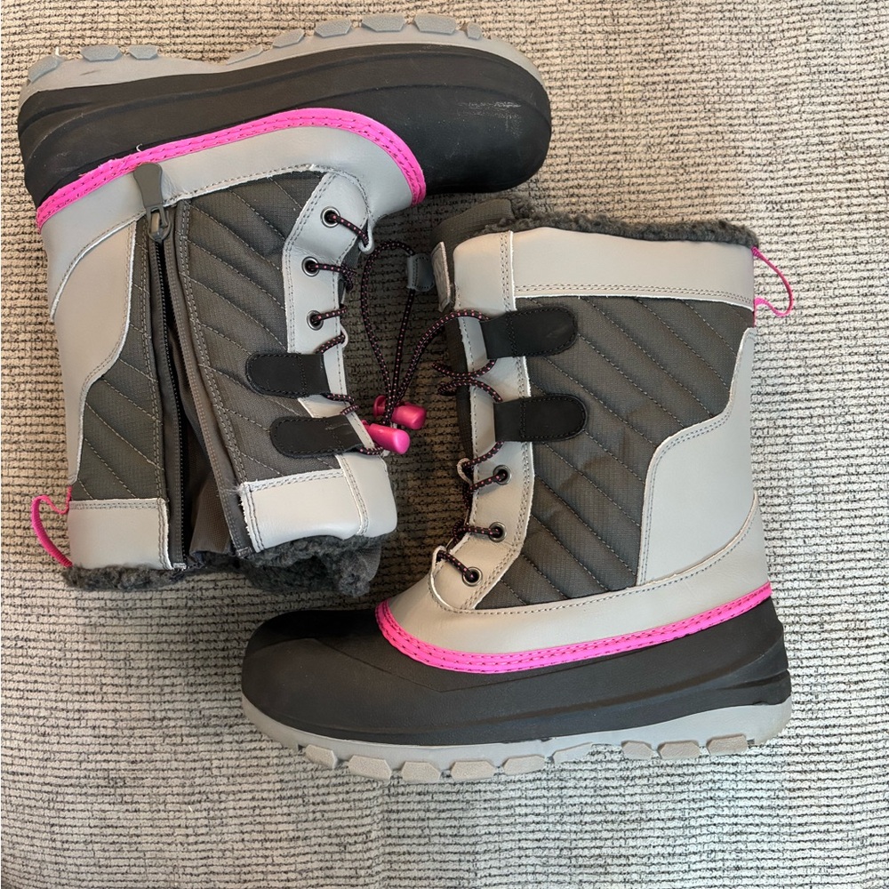 Gray and Pink Winter Boots